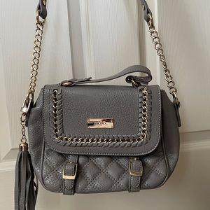 BCBG grey crossbody handbag.Gold chain detail